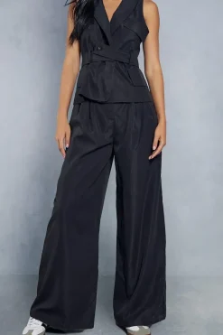 Utility Strap Detail Woven Wide Leg Jumpsuit
