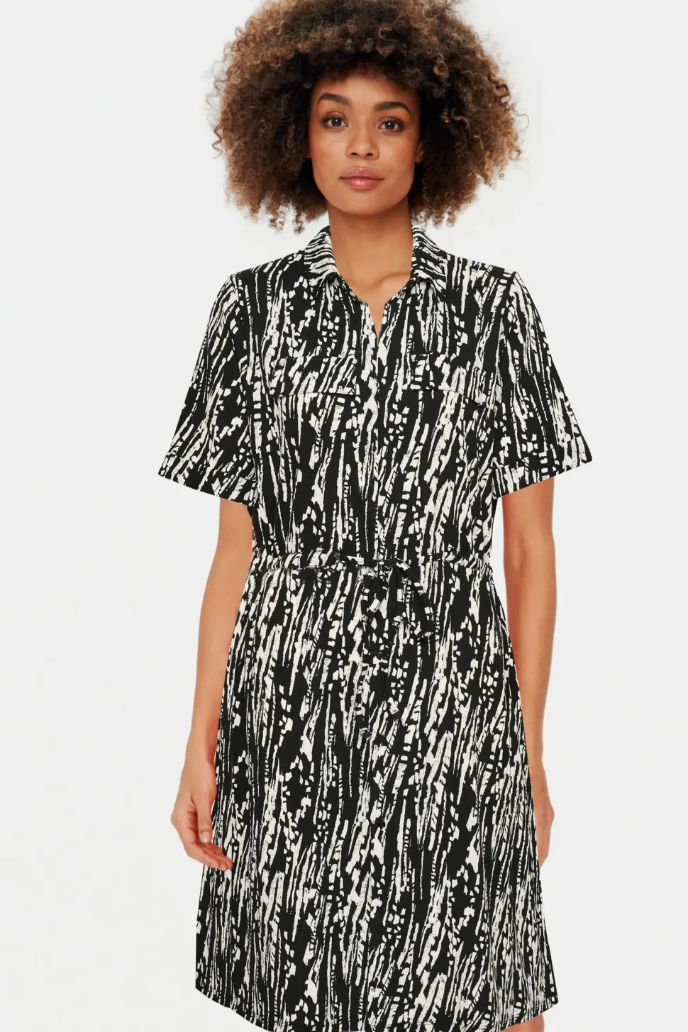Valda With Short Sleeve Shirt Dress-Animal Print