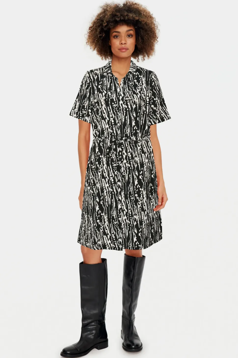 Valda With Short Sleeve Shirt Dress-Animal Print