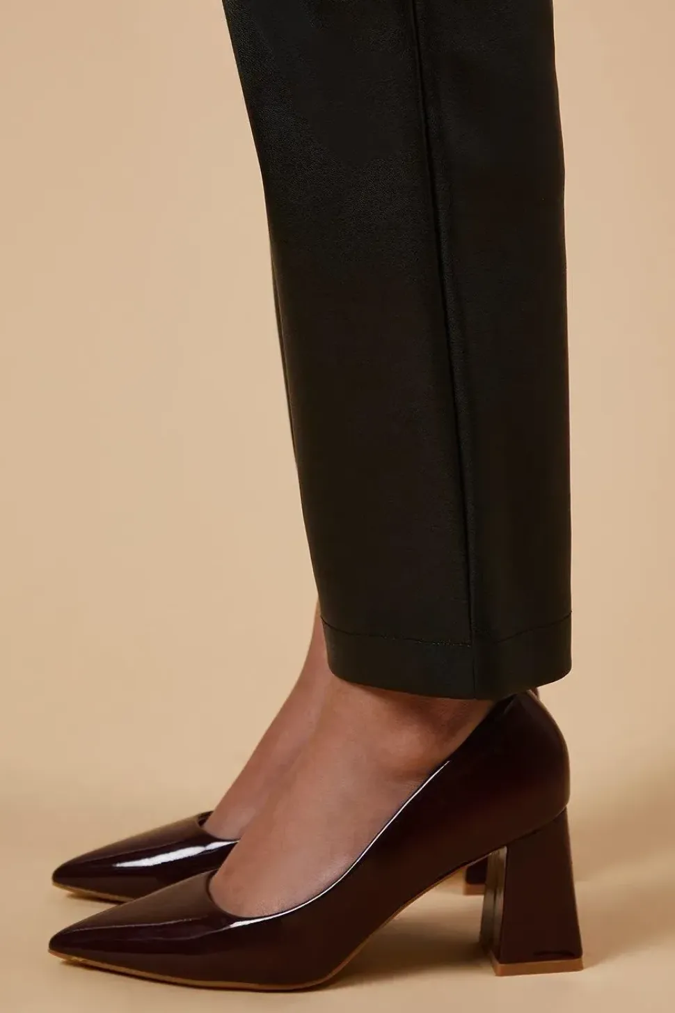 Val Faux Patent Leather Pointed Block Heel Court Shoes