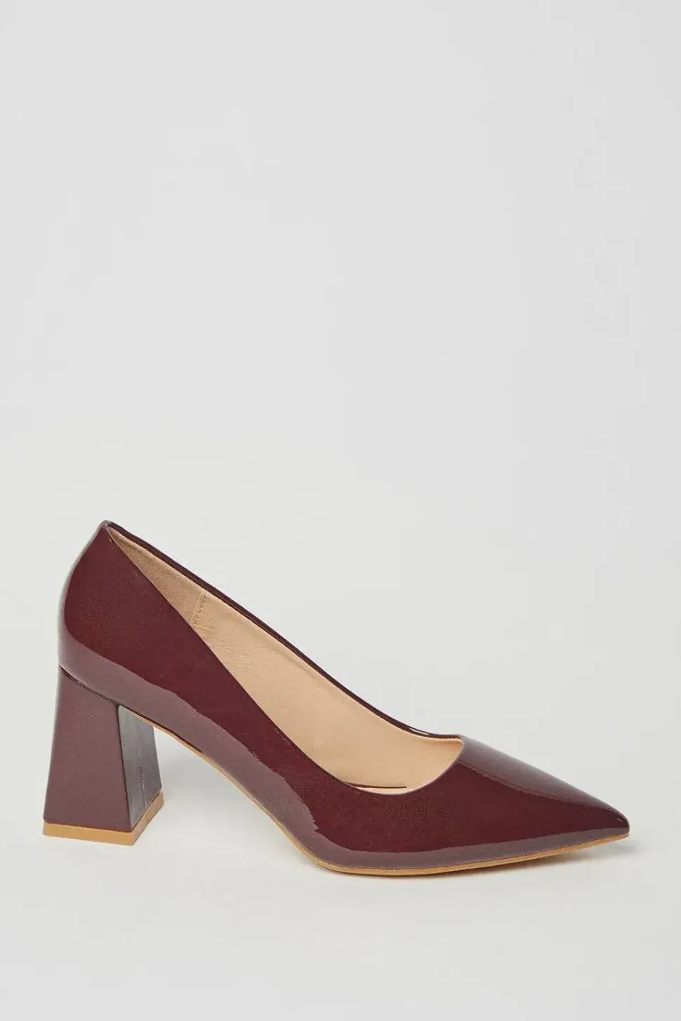 Val Faux Patent Leather Pointed Block Heel Court Shoes