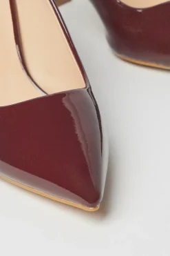 Val Faux Patent Leather Pointed Block Heel Court Shoes