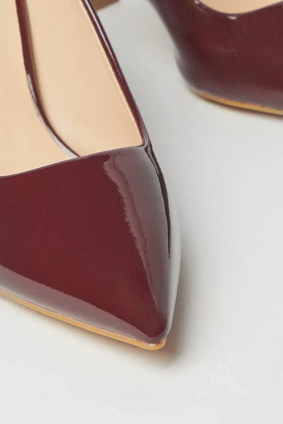 Val Faux Patent Leather Pointed Block Heel Court Shoes