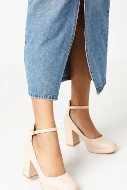 Vanessa Platform Ankle Strap High Block Heel Court Shoes