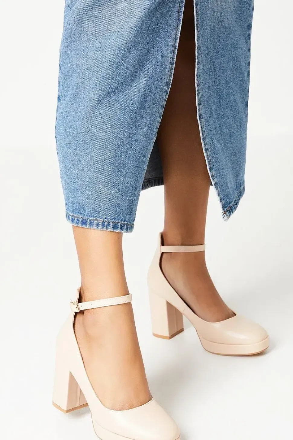 Vanessa Platform Ankle Strap High Block Heel Court Shoes