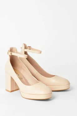 Vanessa Platform Ankle Strap High Block Heel Court Shoes