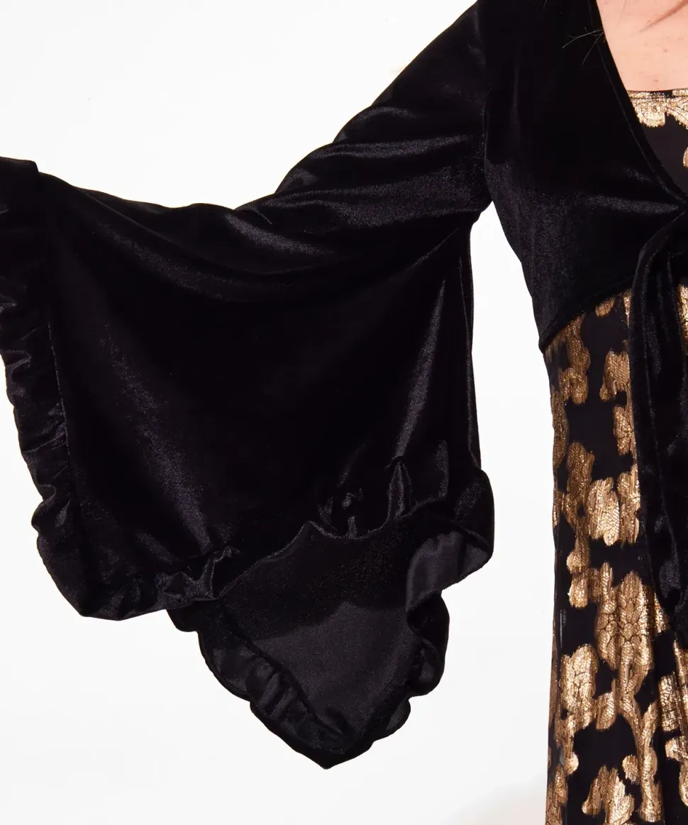 Velour Kimono Sleeve V- Neck Appliqué Maxi Dress