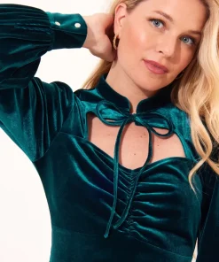 Velour Knee-Length Dress with Keyhole Neckline