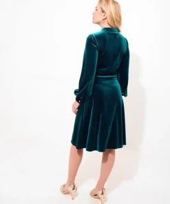 Velour Knee-Length Dress with Keyhole Neckline