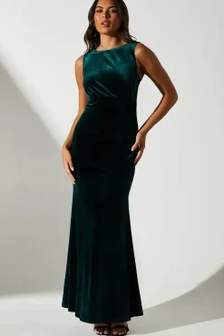 Velvet And Satin Bow Back Detail Maxi Dress
