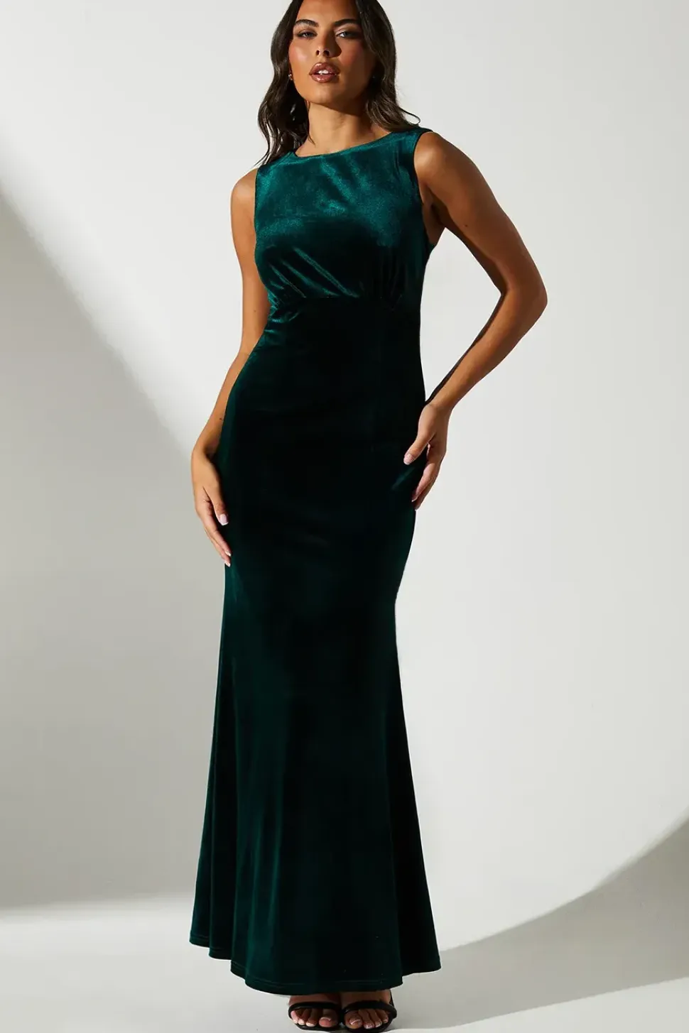 Velvet And Satin Bow Back Detail Maxi Dress