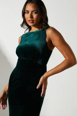 Velvet And Satin Bow Back Detail Maxi Dress