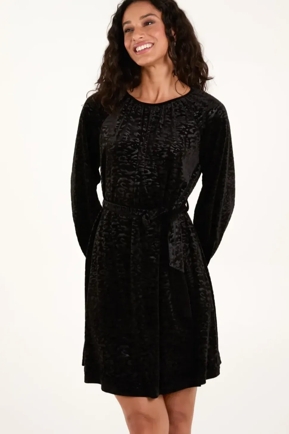 Velvet Belted Swing Dress