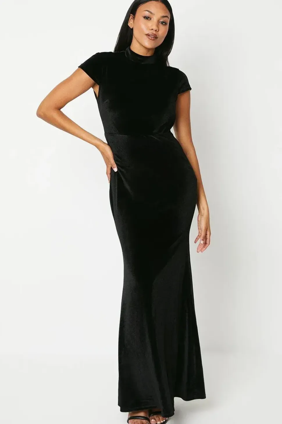 Velvet Cowl Back Maxi Dress with Cap Sleeve