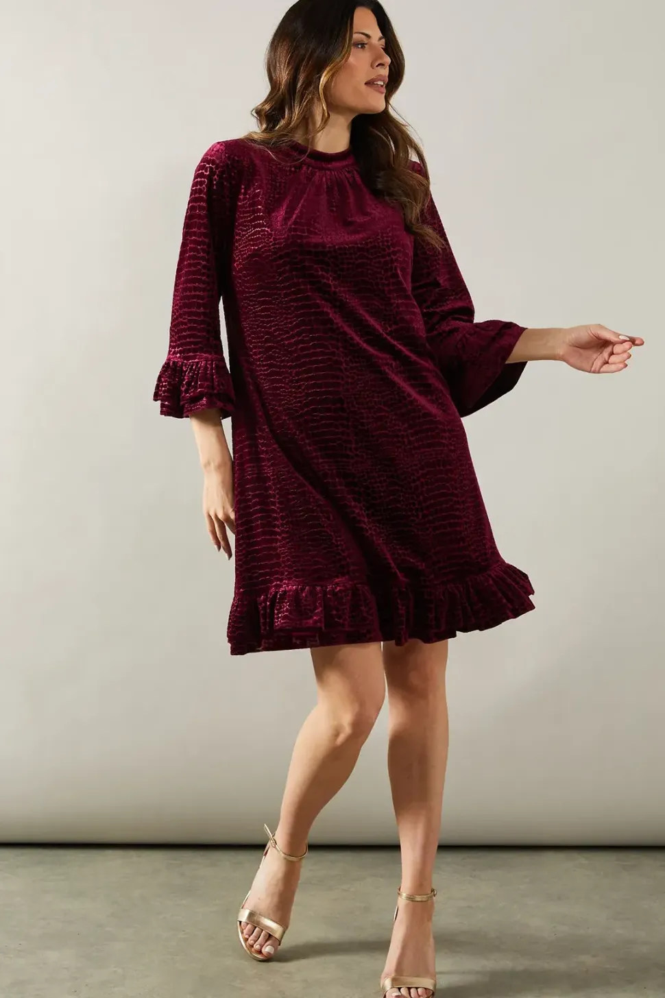 Velvet Detail High Neck Shift Dress