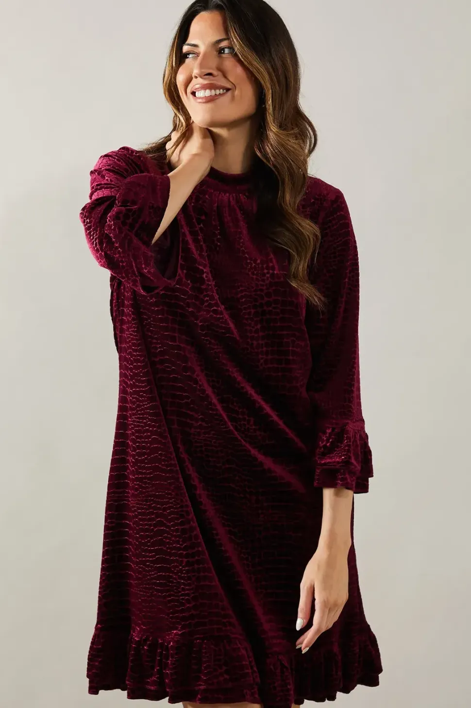 Velvet Detail High Neck Shift Dress