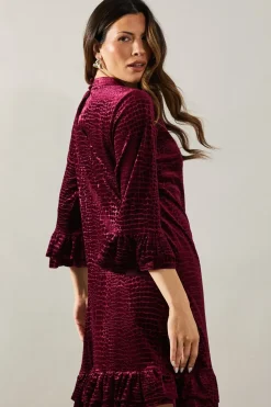 Velvet Detail High Neck Shift Dress
