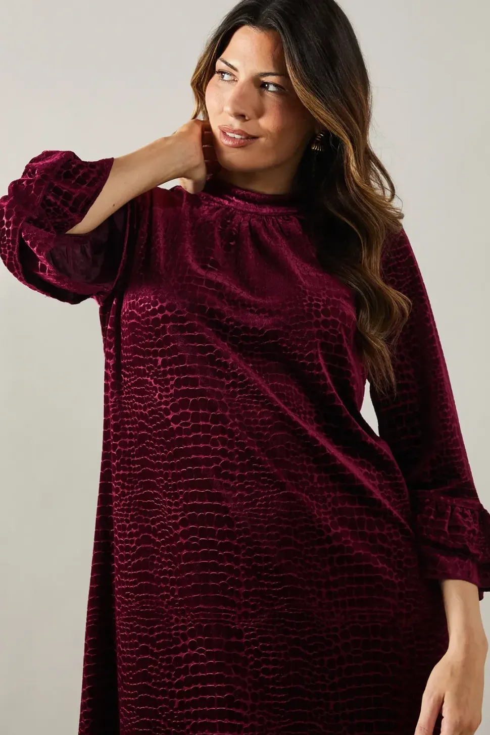 Velvet Detail High Neck Shift Dress