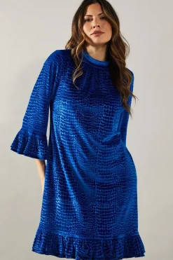 Velvet Detail High Neck Shift Dress
