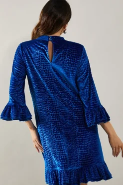 Velvet Detail High Neck Shift Dress