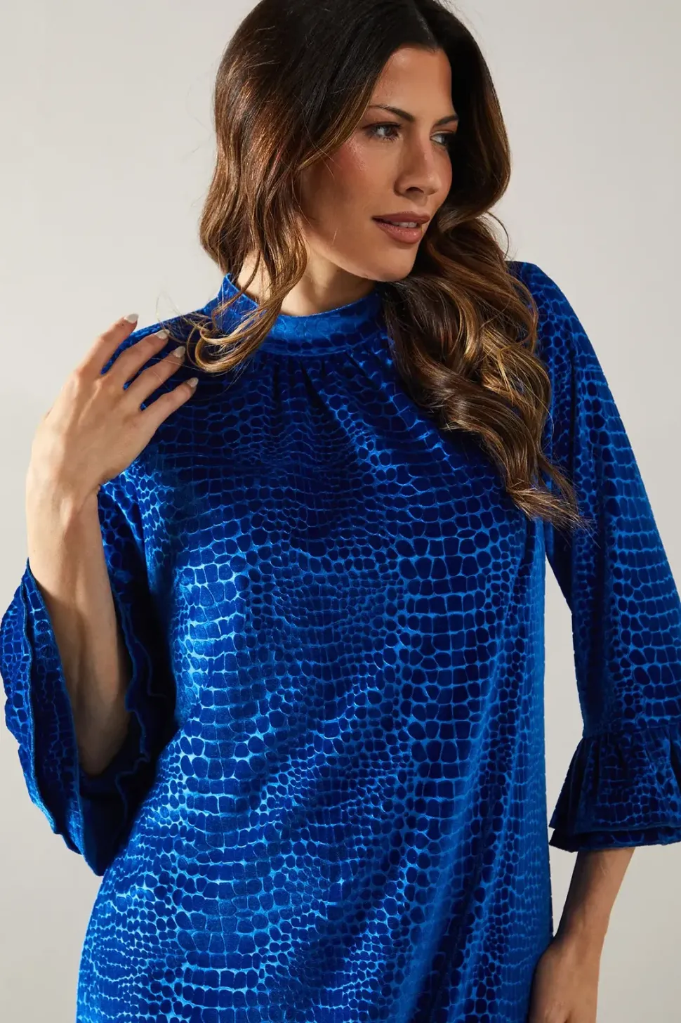 Velvet Detail High Neck Shift Dress