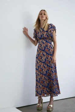 Velvet Devore Ruffle Sleeve Maxi Dress