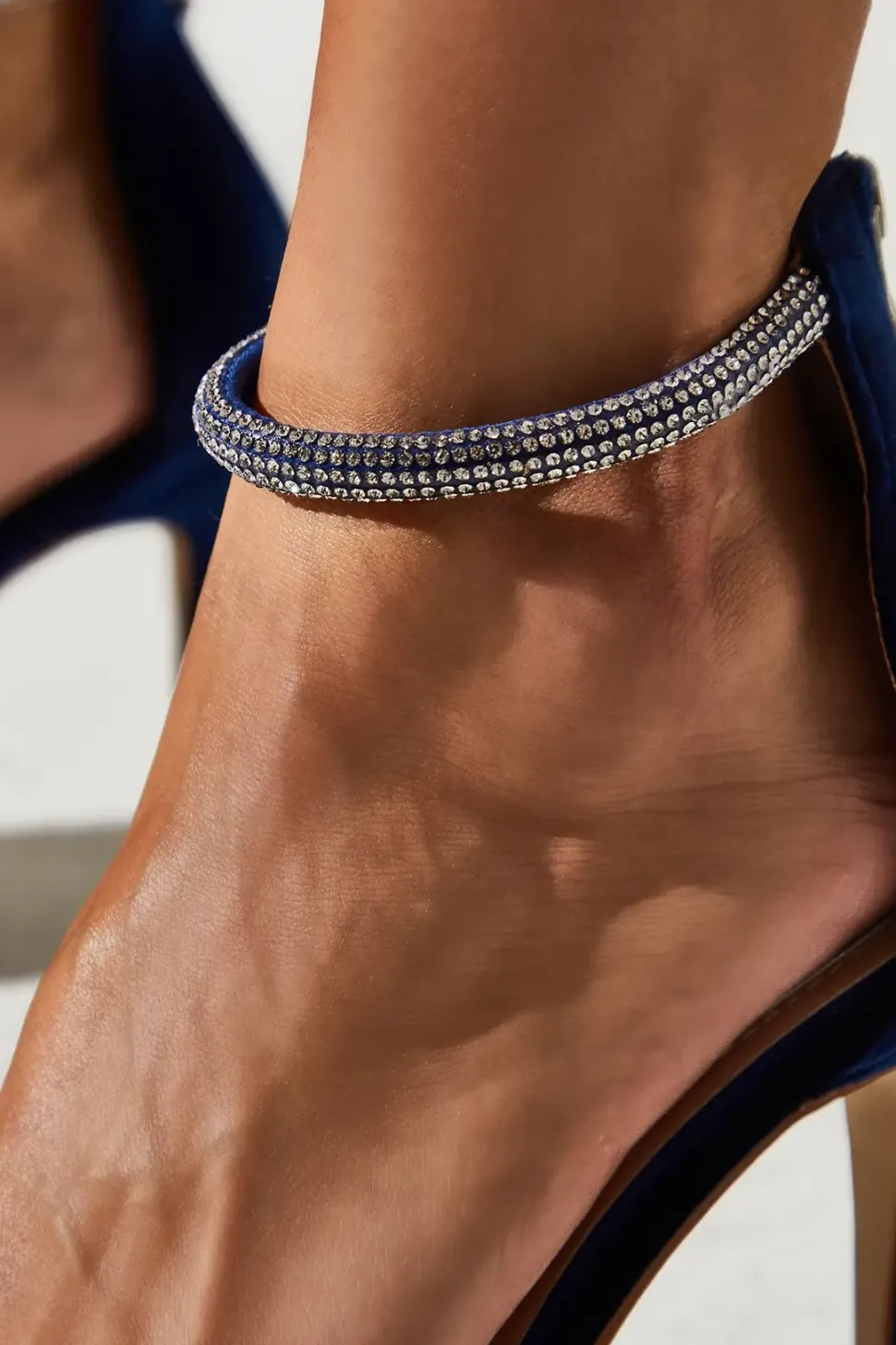Velvet Diamante Ankle Strap Pointed Court Shoes