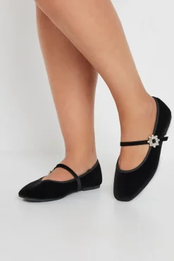 Velvet Diamante Mary Jane Ballet Pumps In Extra Wide Fit