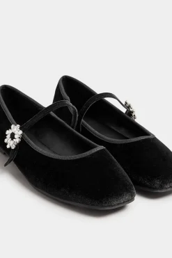 Velvet Diamante Mary Jane Ballet Pumps In Extra Wide Fit