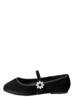 Velvet Diamante Mary Jane Ballet Pumps In Extra Wide Fit