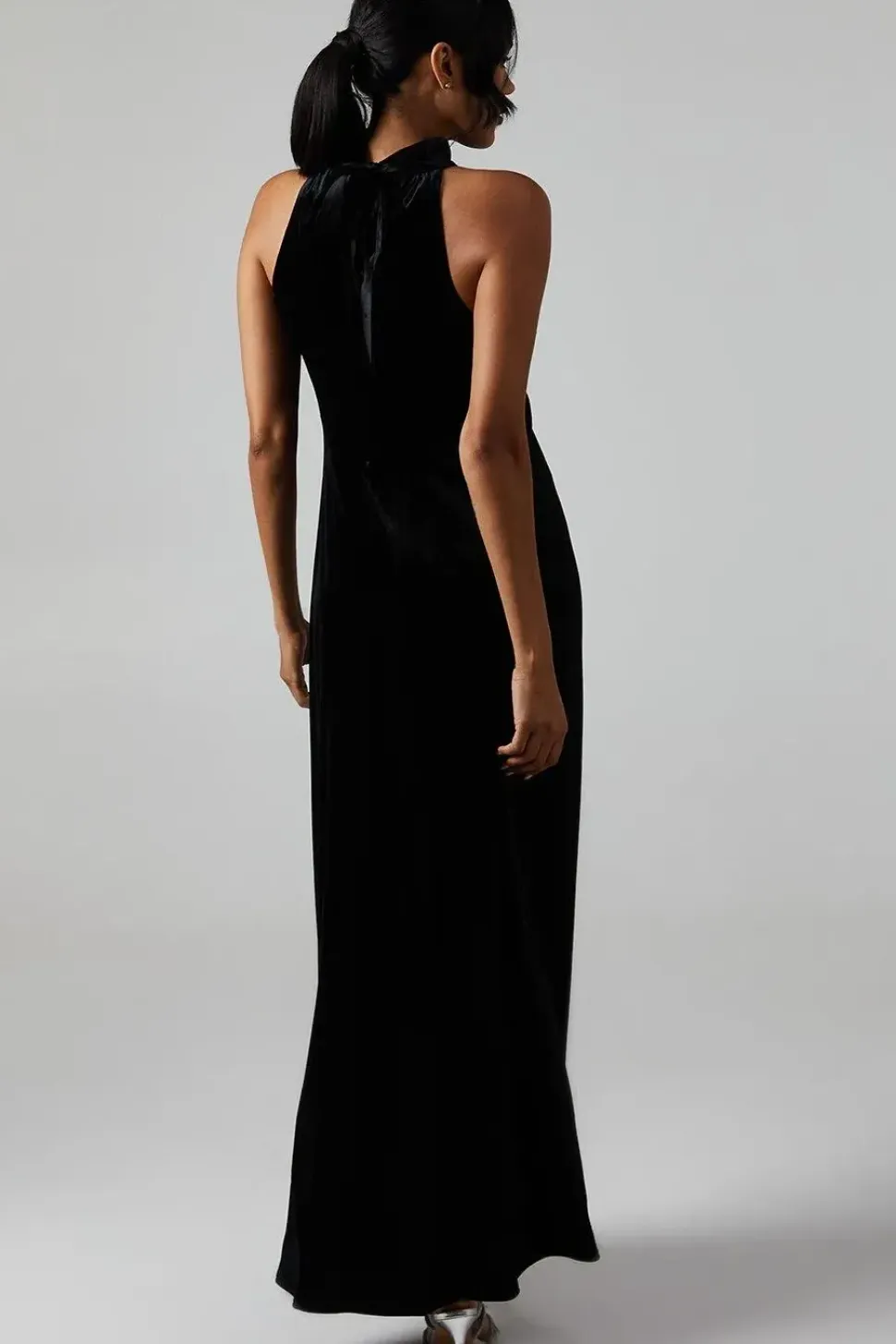Velvet Halter Bias Cut Maxi Bridesmaids Dress