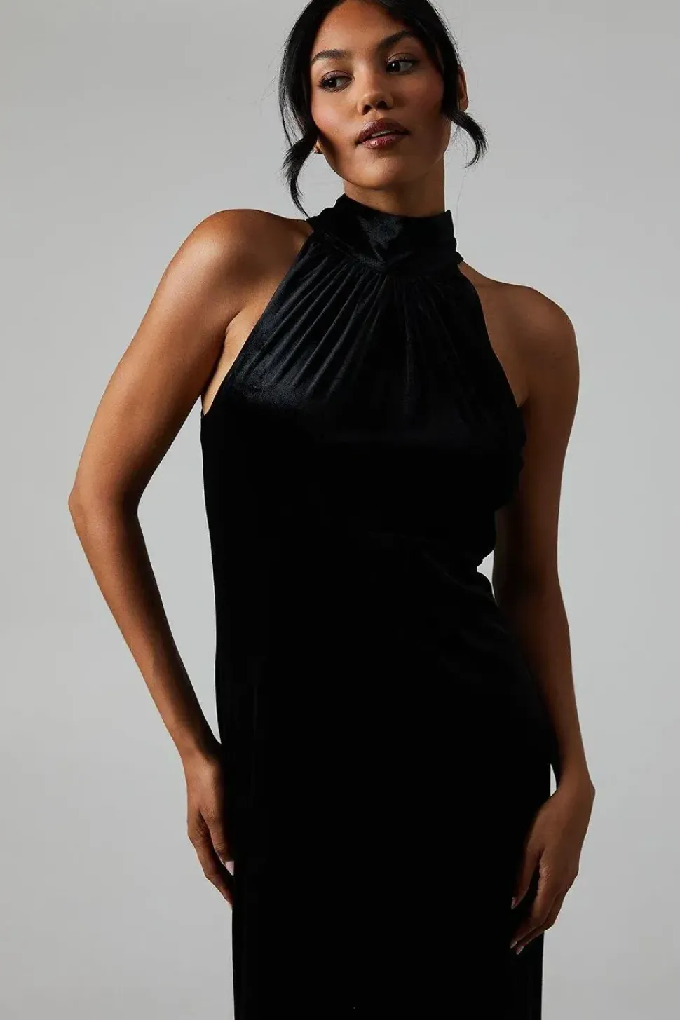 Velvet Halter Bias Cut Maxi Bridesmaids Dress