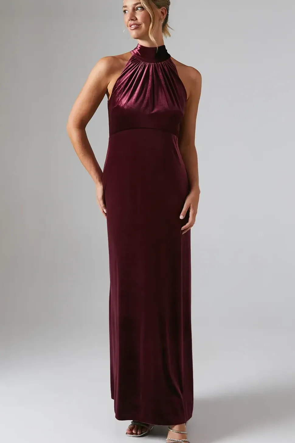 Velvet Halter Bridesmaids Maxi Dress