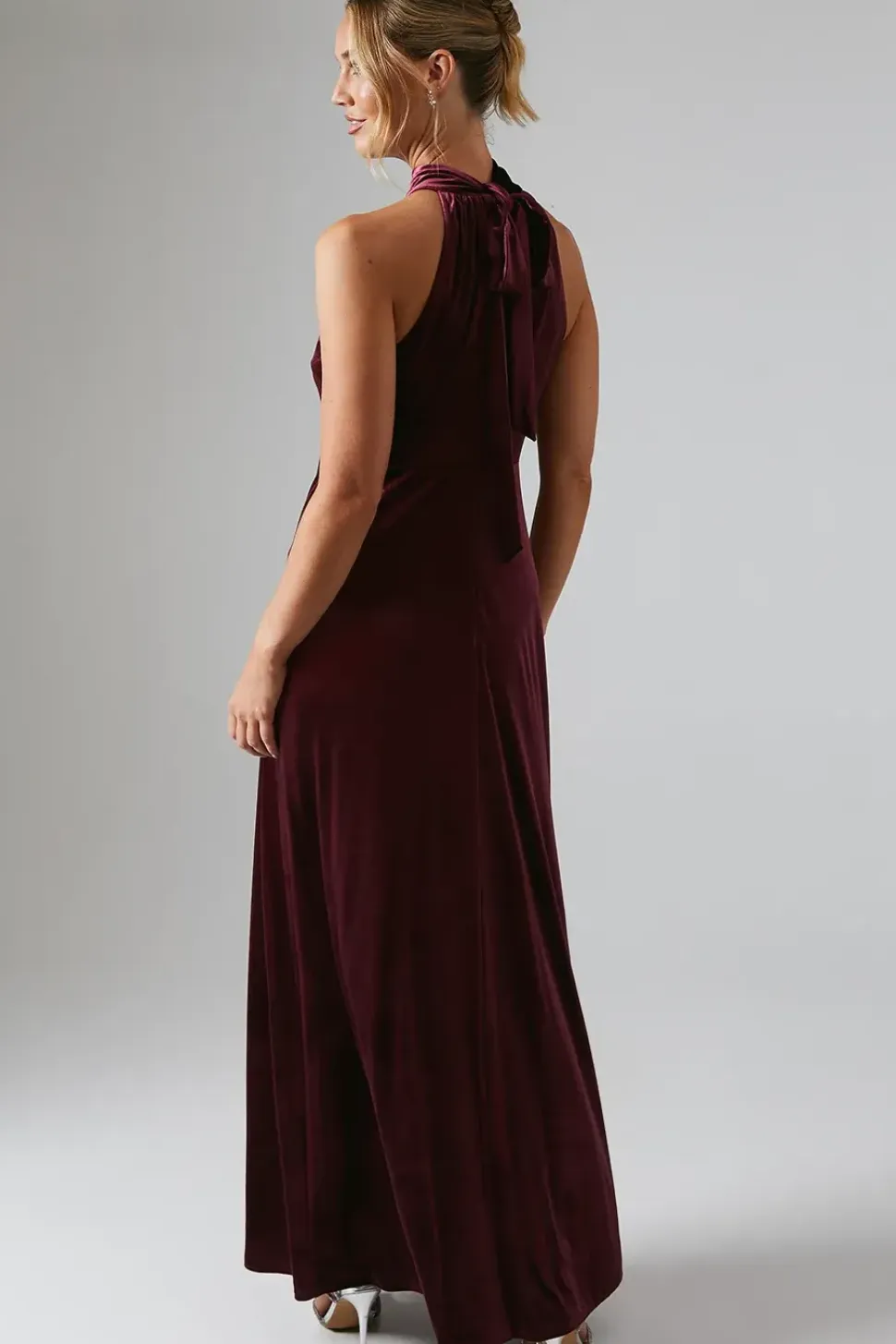 Velvet Halter Bridesmaids Maxi Dress