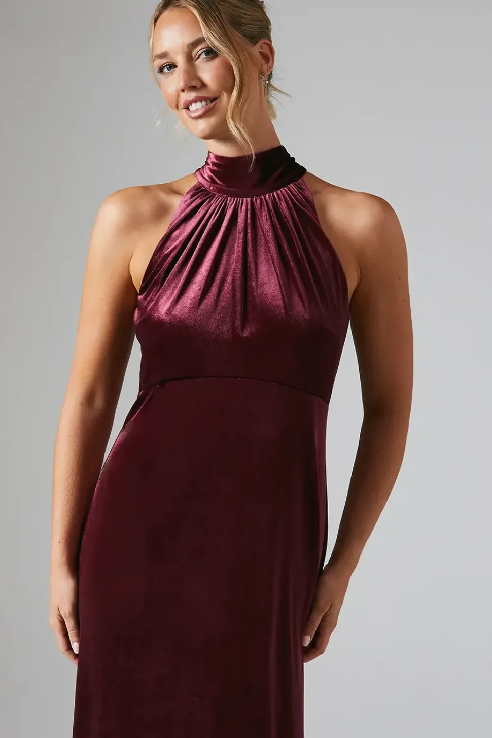 Velvet Halter Bridesmaids Maxi Dress