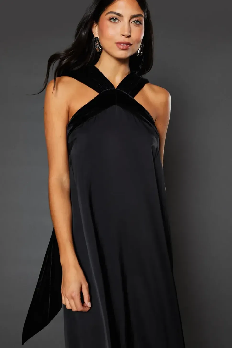 Velvet Halterneck Satin Maxi Dress
