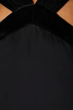 Velvet Halterneck Satin Maxi Dress