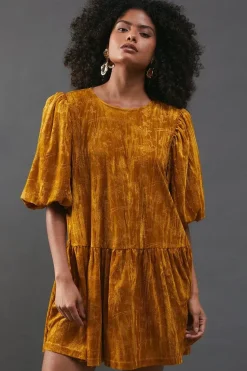 Velvet Jacquard Drop Waist Mini Smock Dress