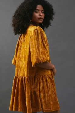 Velvet Jacquard Drop Waist Mini Smock Dress