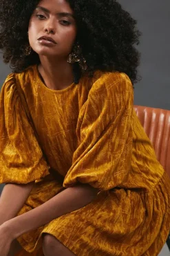 Velvet Jacquard Drop Waist Mini Smock Dress