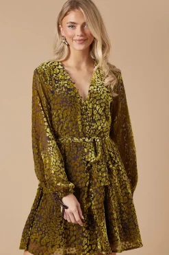 Velvet Long Sleeve Button Detail Mini Dress