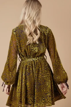 Velvet Long Sleeve Button Detail Mini Dress