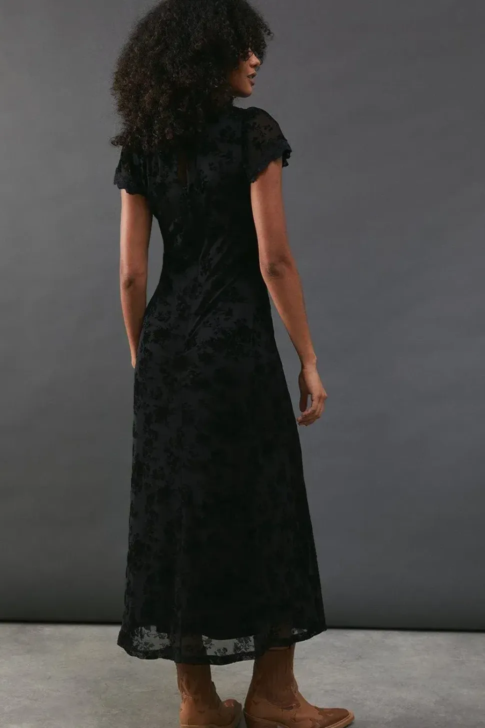 Velvet Mesh Lace Insert Midi Tea Dress