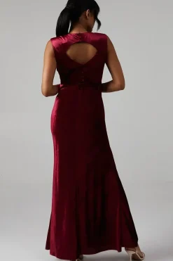 Velvet Open Back Detail Maxi Bridesmaids Dress