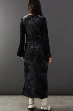 Velvet Plunge Neck Lace Insert Midi Dress