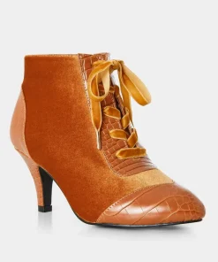 Velvet PU Croc Heeled Ankle Boots