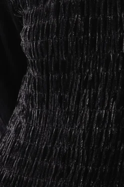 Velvet Ruched Body Puff Sleeve Midi Dress