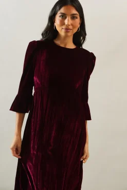 Velvet Ruffle Midi Smock Dress