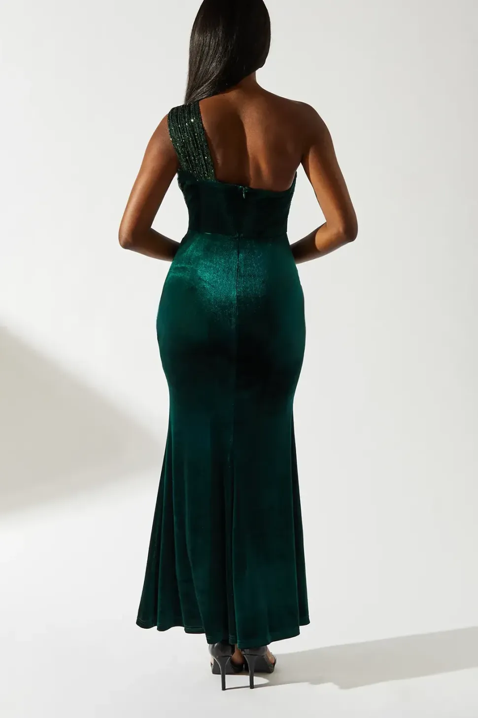 Velvet Sequin Asymmetric Maxi Dress