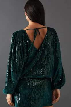 Velvet Sequin Blouson Long Sleeve Mini Dress